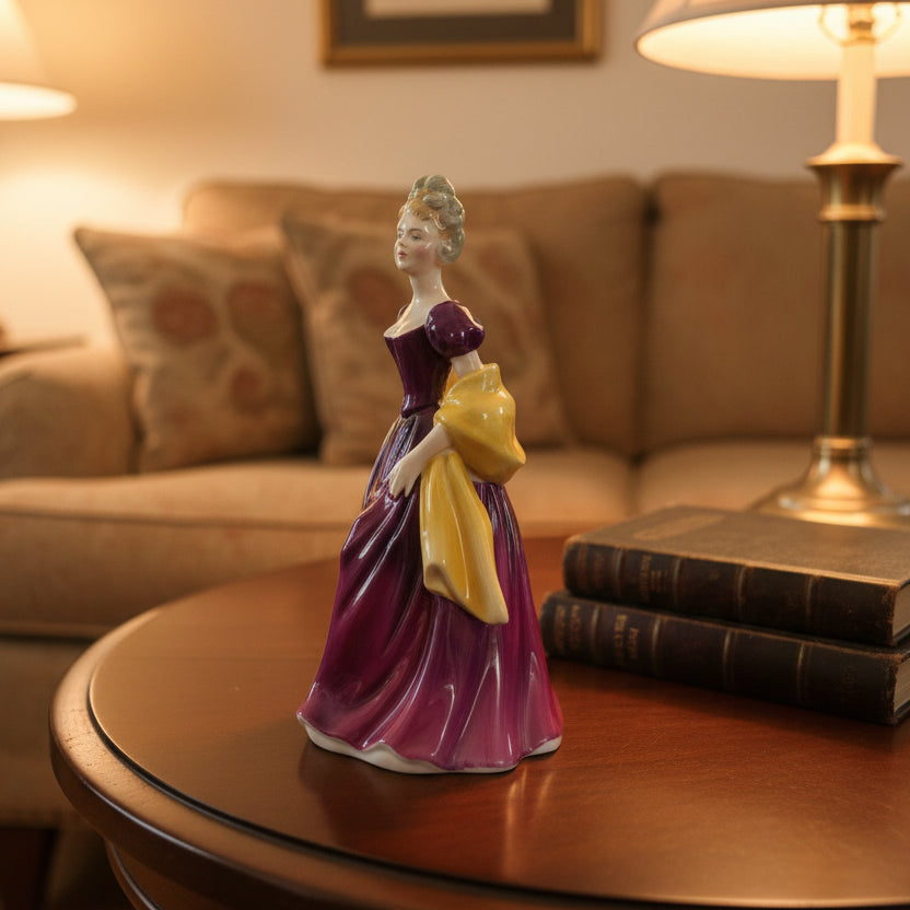 Royal Doulton "Loretta" HN 2337 - Purple & Yellow Dress Made in England 8.25" Tall