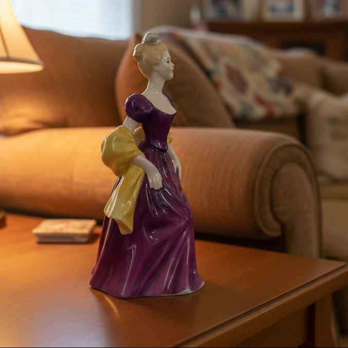 Royal Doulton "Loretta" HN 2337 - Purple & Yellow Dress Made in England 8.25" Tall