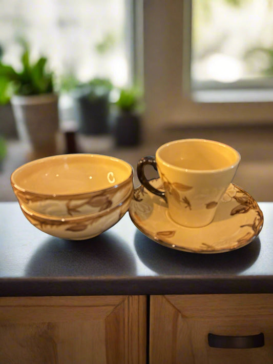Franciscan Cafe Royal Set of 2 Oatmeal Bowls 5 5/8" & 1 Jumbo Mug and Saucer 3.75"