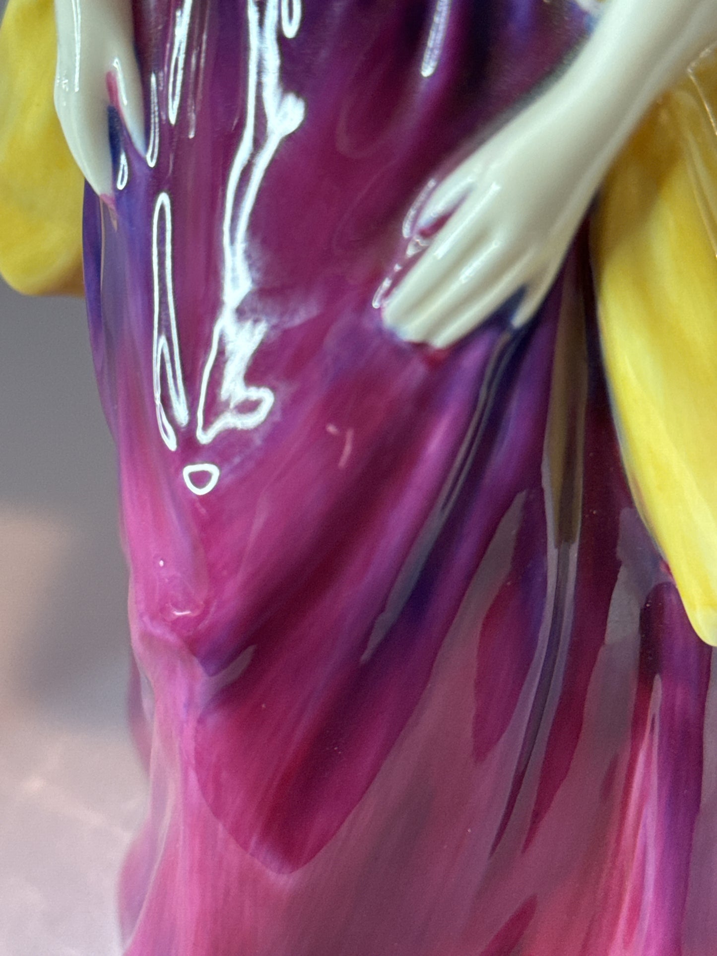 Royal Doulton "Loretta" HN 2337 - Purple & Yellow Dress Made in England 8.25" Tall