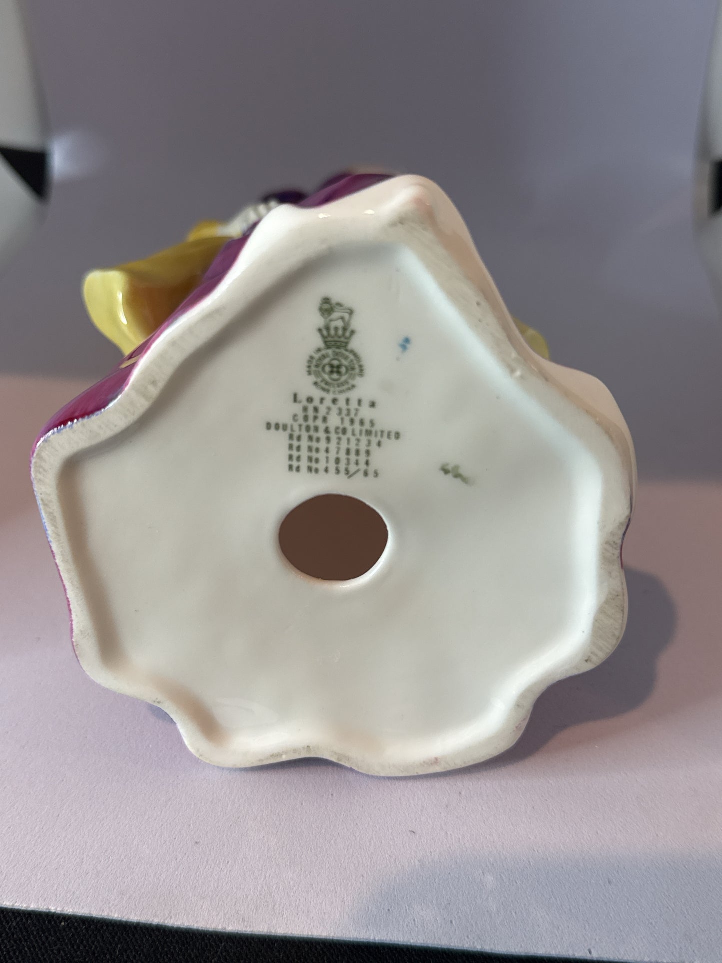 Royal Doulton "Loretta" HN 2337 - Purple & Yellow Dress Made in England 8.25" Tall