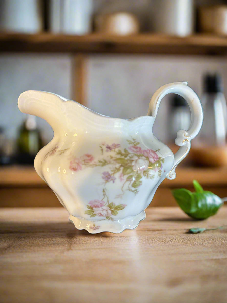 Vienna China Pattern VNN49 Floral Pink Green Leaves 3 Teacups & Saucers & 1 Creamer