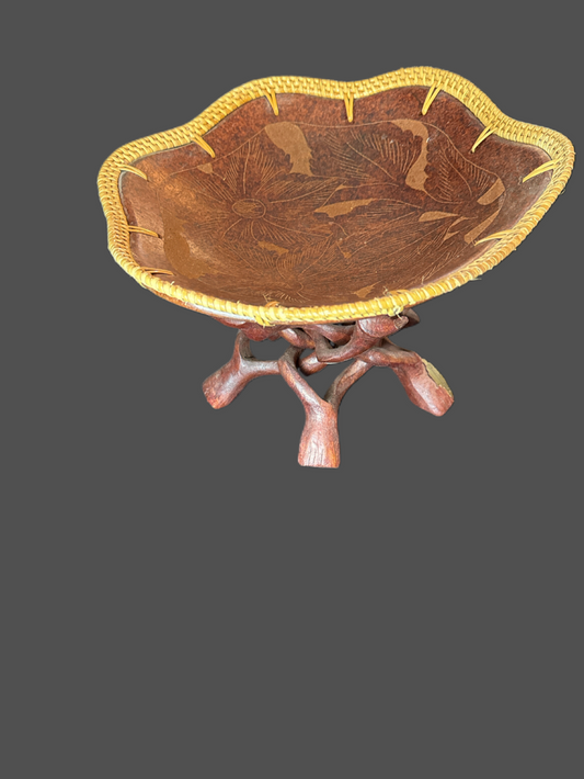 Jamaica Terra Cotta Leather Look Clay Pottery Decorative Bowl and Stand