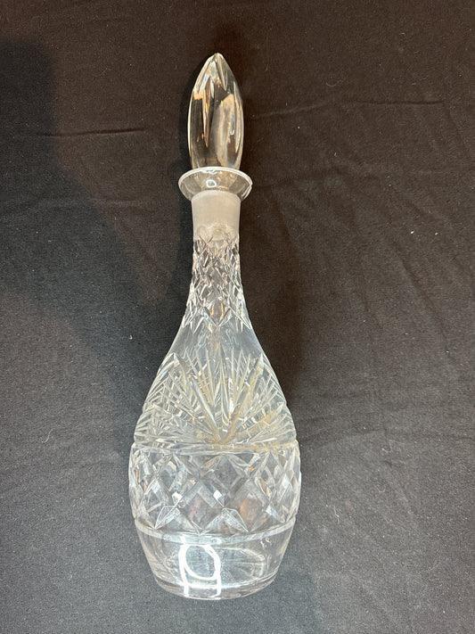 Vintage Crystal Decanter with Etched Markings and Glass Stopper 16" Tall