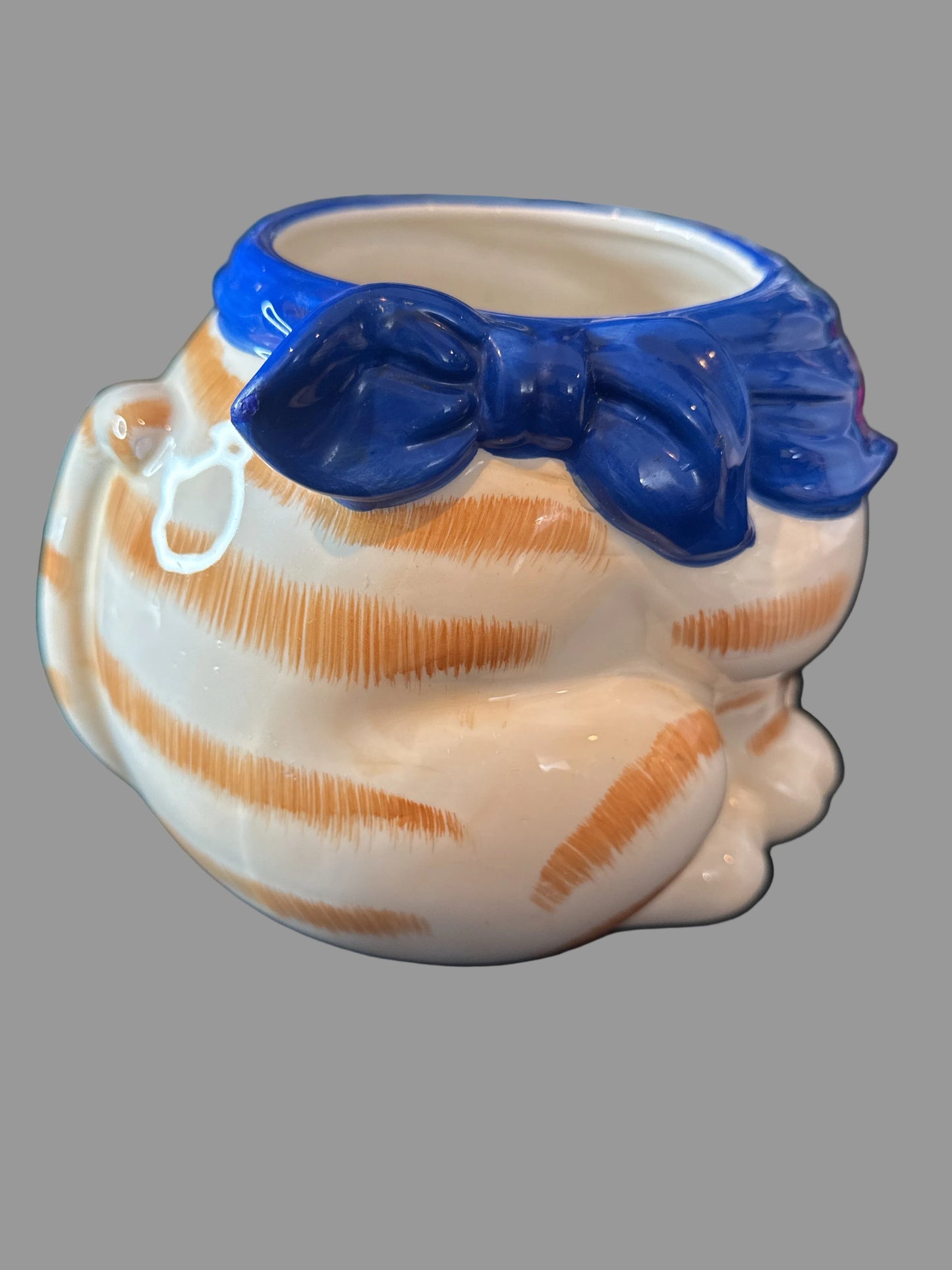 Tabby Cat Cookie Jar 11.5" Tall Orange/White w/ Blue Handkerchief