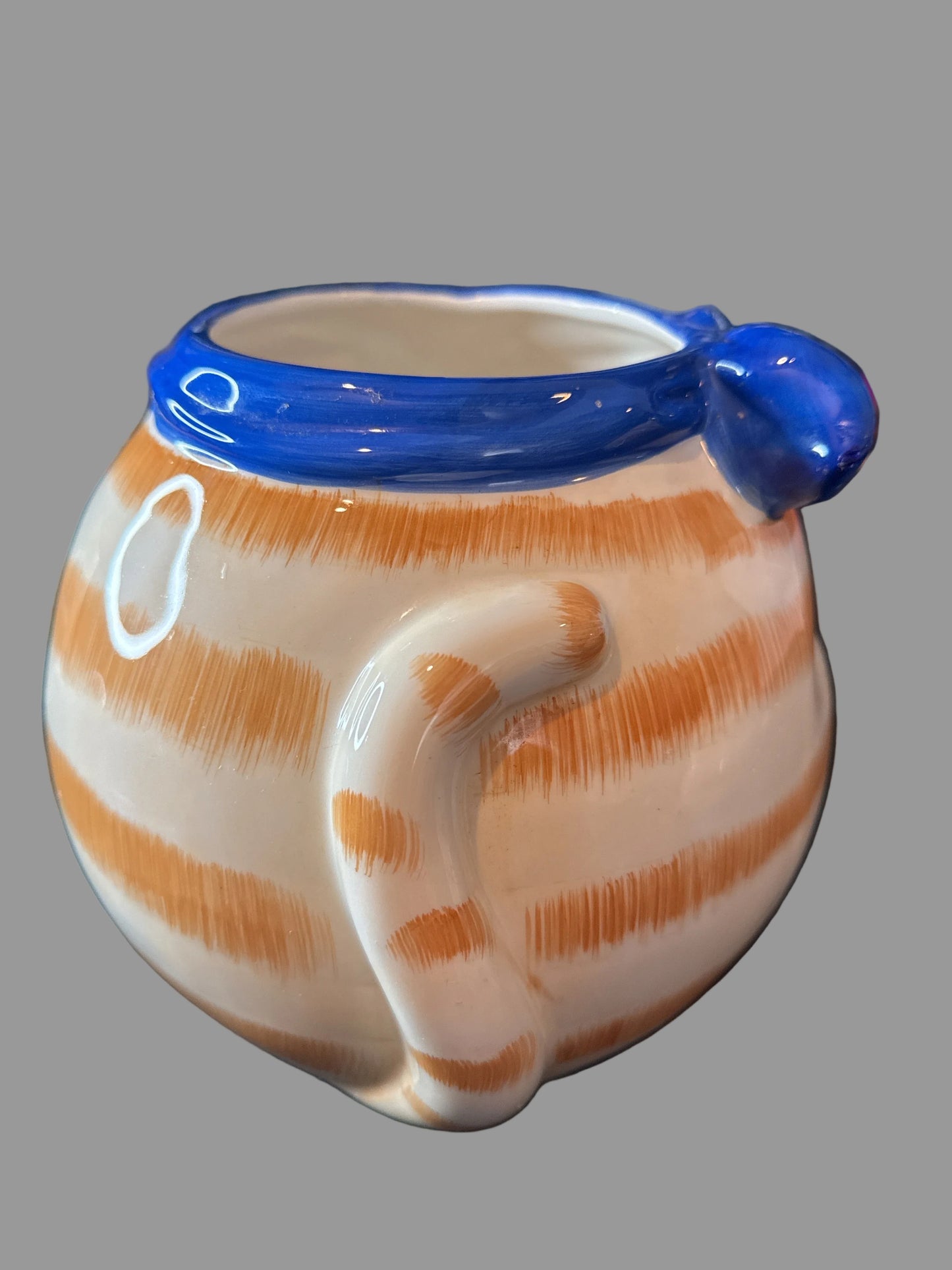 Tabby Cat Cookie Jar 11.5" Tall Orange/White w/ Blue Handkerchief