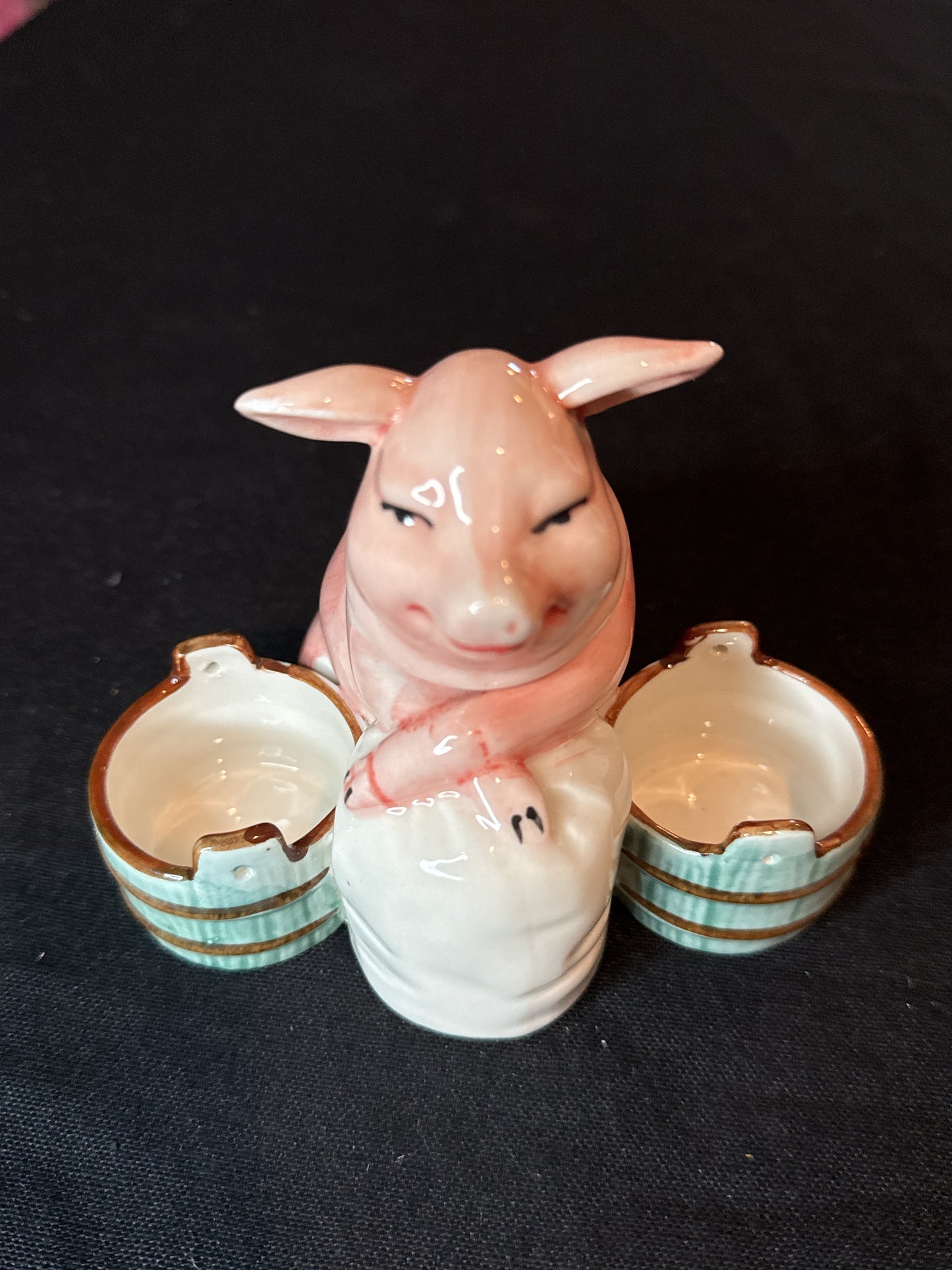 German Style Mustard Pot or Jam/Jelly Pot Figurine Pig