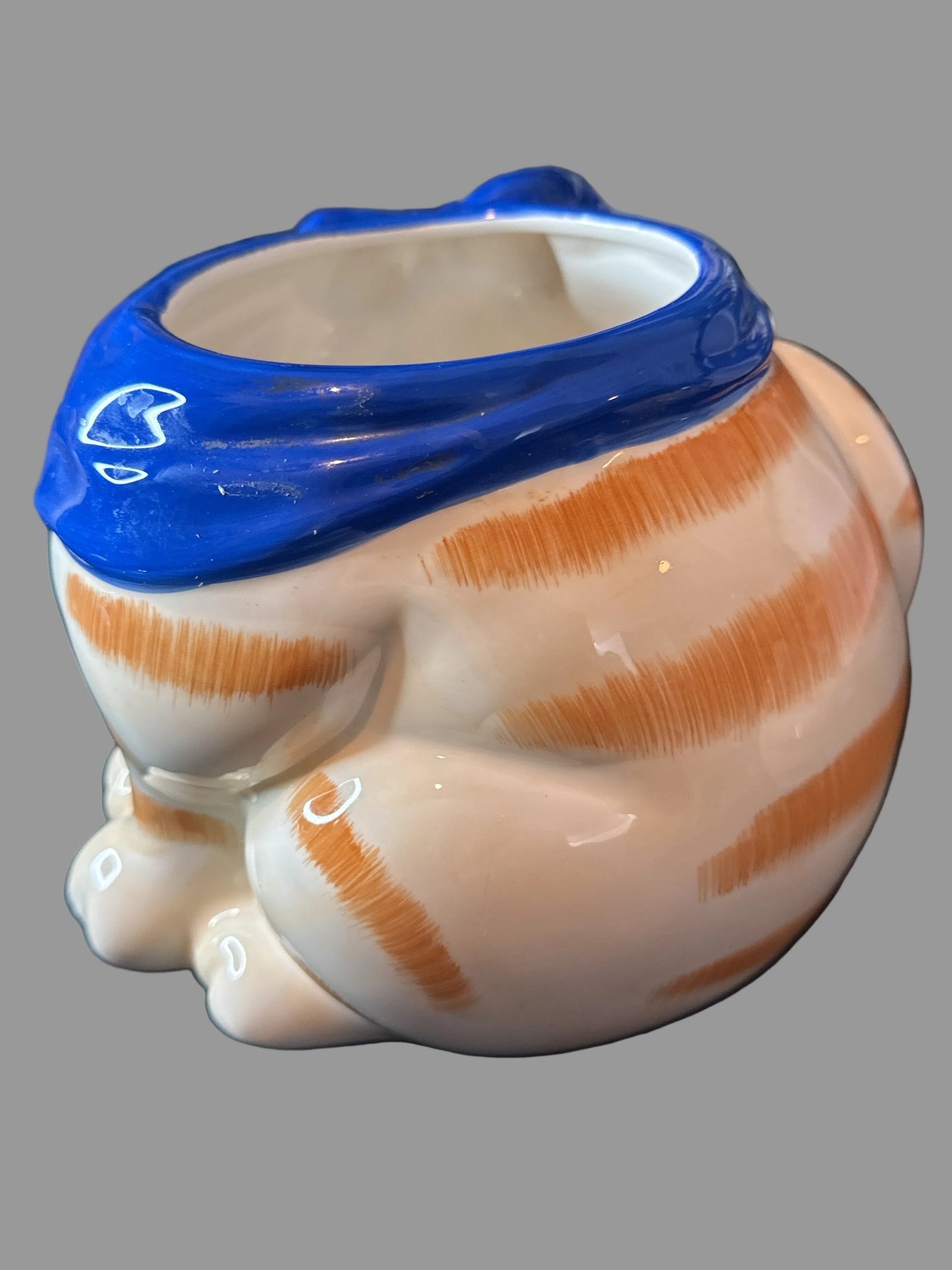 Tabby Cat Cookie Jar 11.5" Tall Orange/White w/ Blue Handkerchief