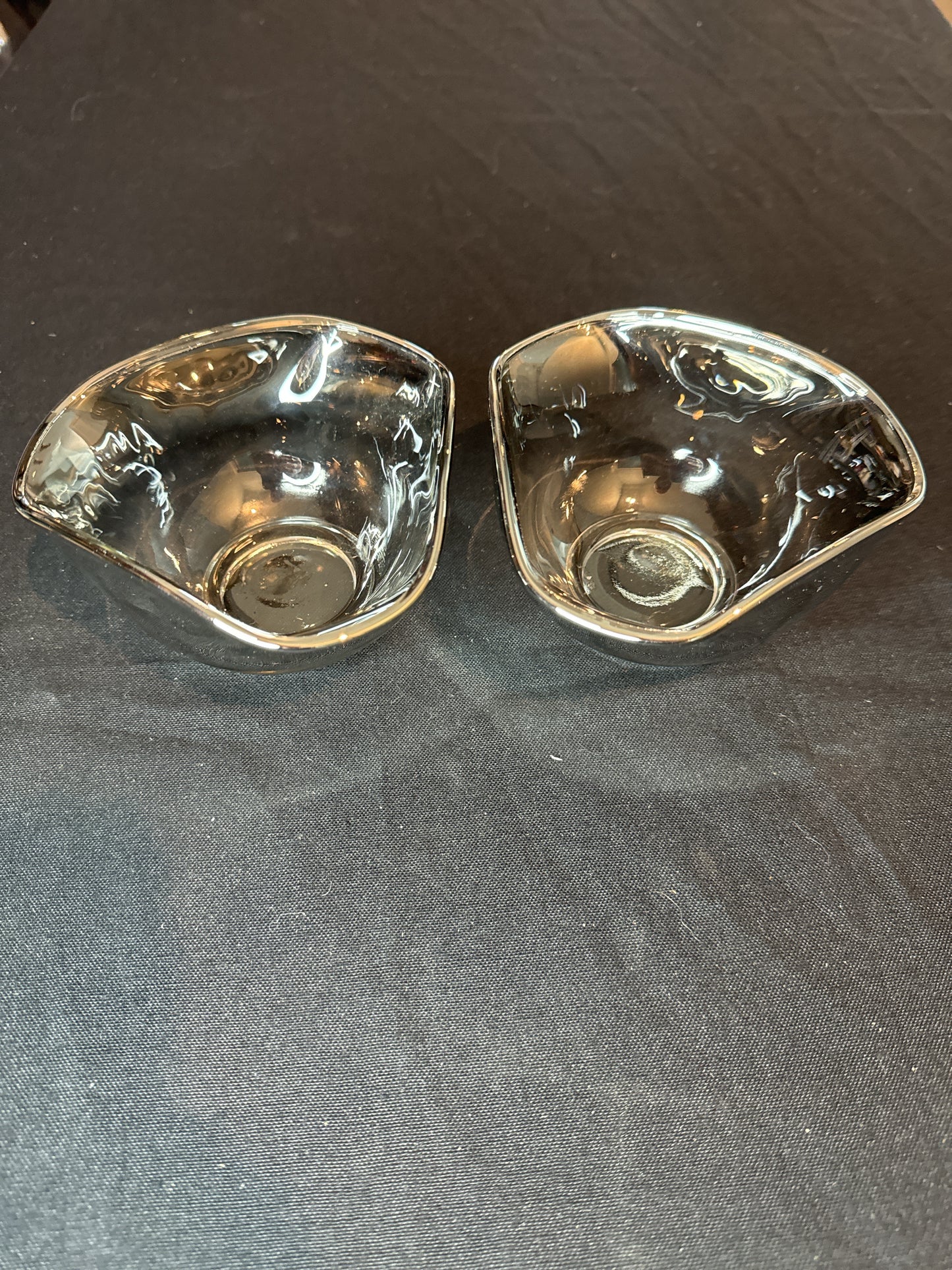 Pair of MCM Dorothy Thorpe Silver Fade Glass Dip Sauce Vintage Bowls Mid Century