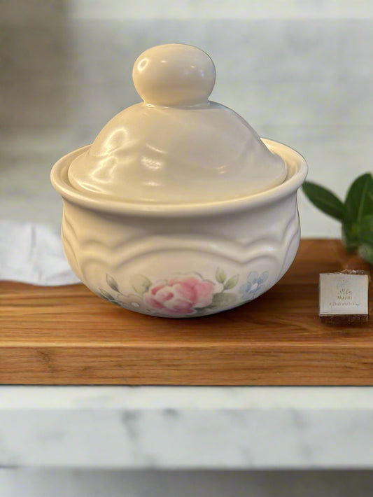 Pfaltzgraff Tea Rose Sugar Bowl and Lid 4.25" Round Vintage Retired