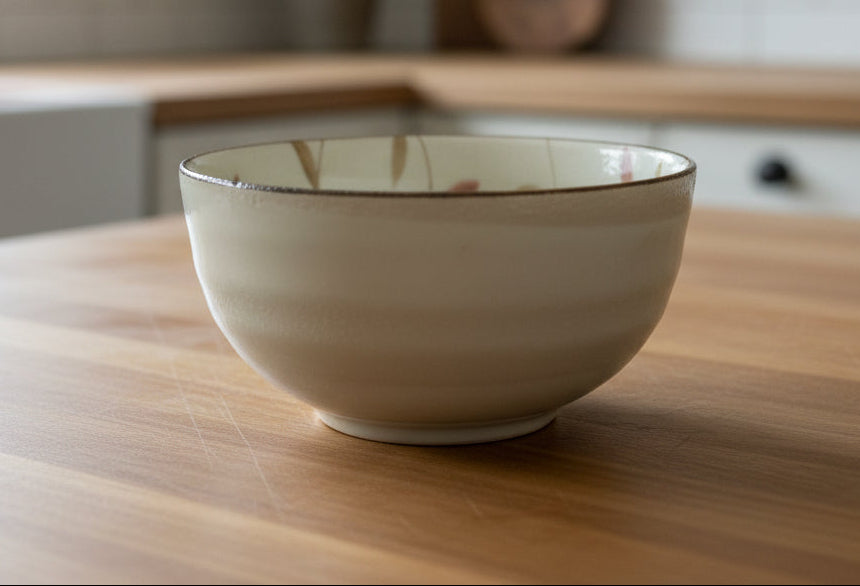 Ceramic Bowl with Leaf Pattern Inside 2 7/8" Tall 5" Wide