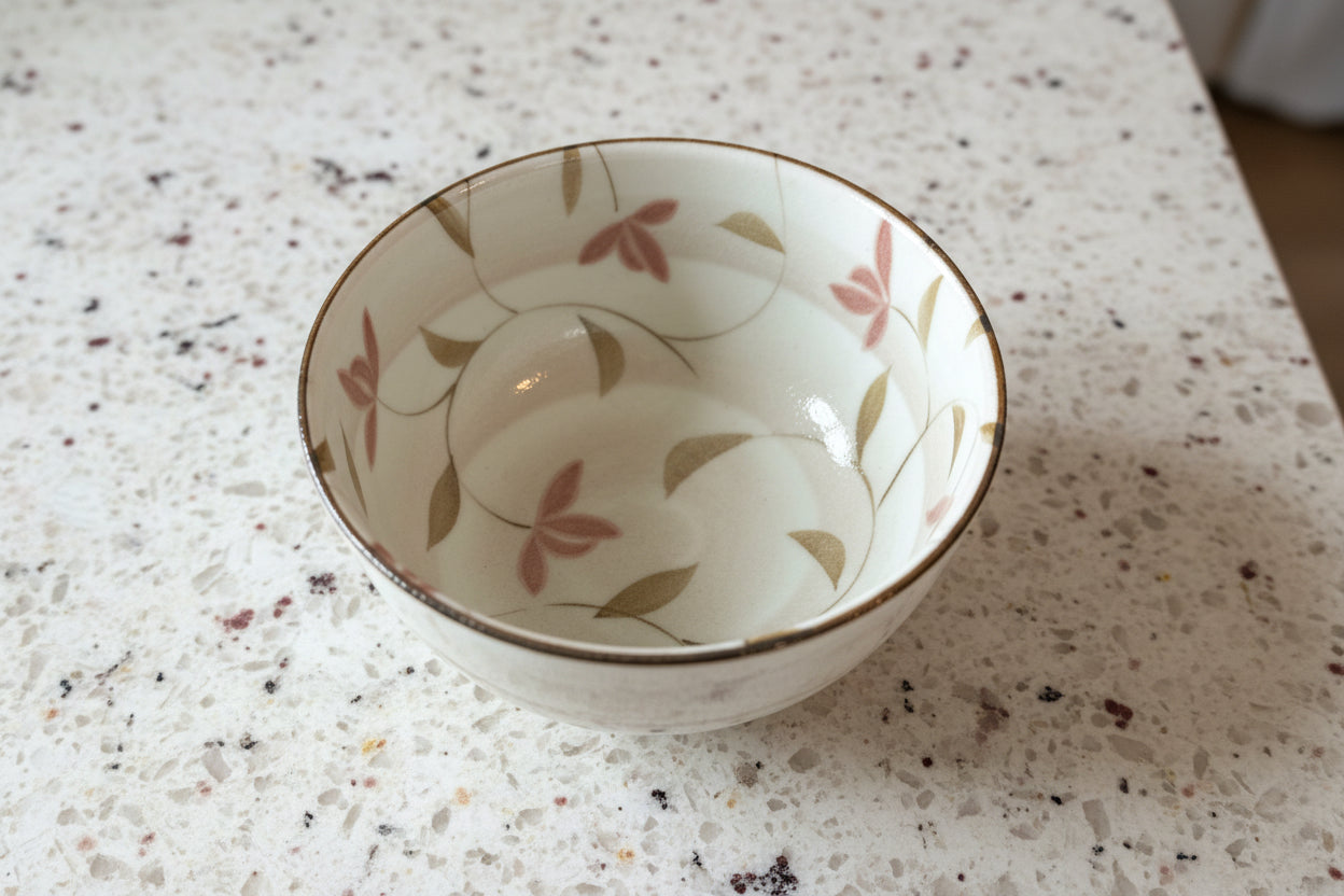 Ceramic Bowl with Leaf Pattern Inside 2 7/8" Tall 5" Wide