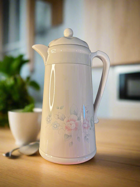 Pfaltzgraff Tea Rose Plastic Thermos Carafe & Lid 12" Tall 1 Quart Vintage Kamenstein 1999
