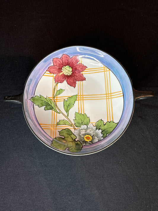 Vintage Noritake Floral Hand Painted Blue Lusterware Double Handle 7.5" Bowl