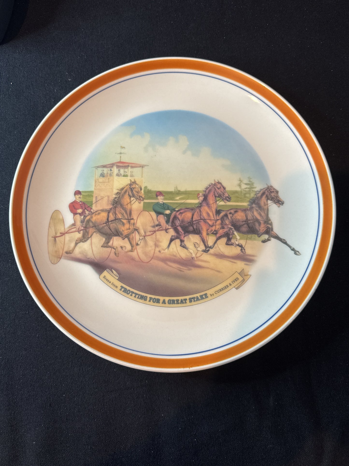 Vintage Currier & Ives Collector's Plate "Trooting For A Great Stake" USA 10.25" Wide