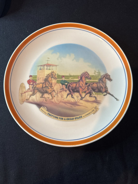 Vintage Currier & Ives Collector's Plate "Trooting For A Great Stake" USA 10.25" Wide