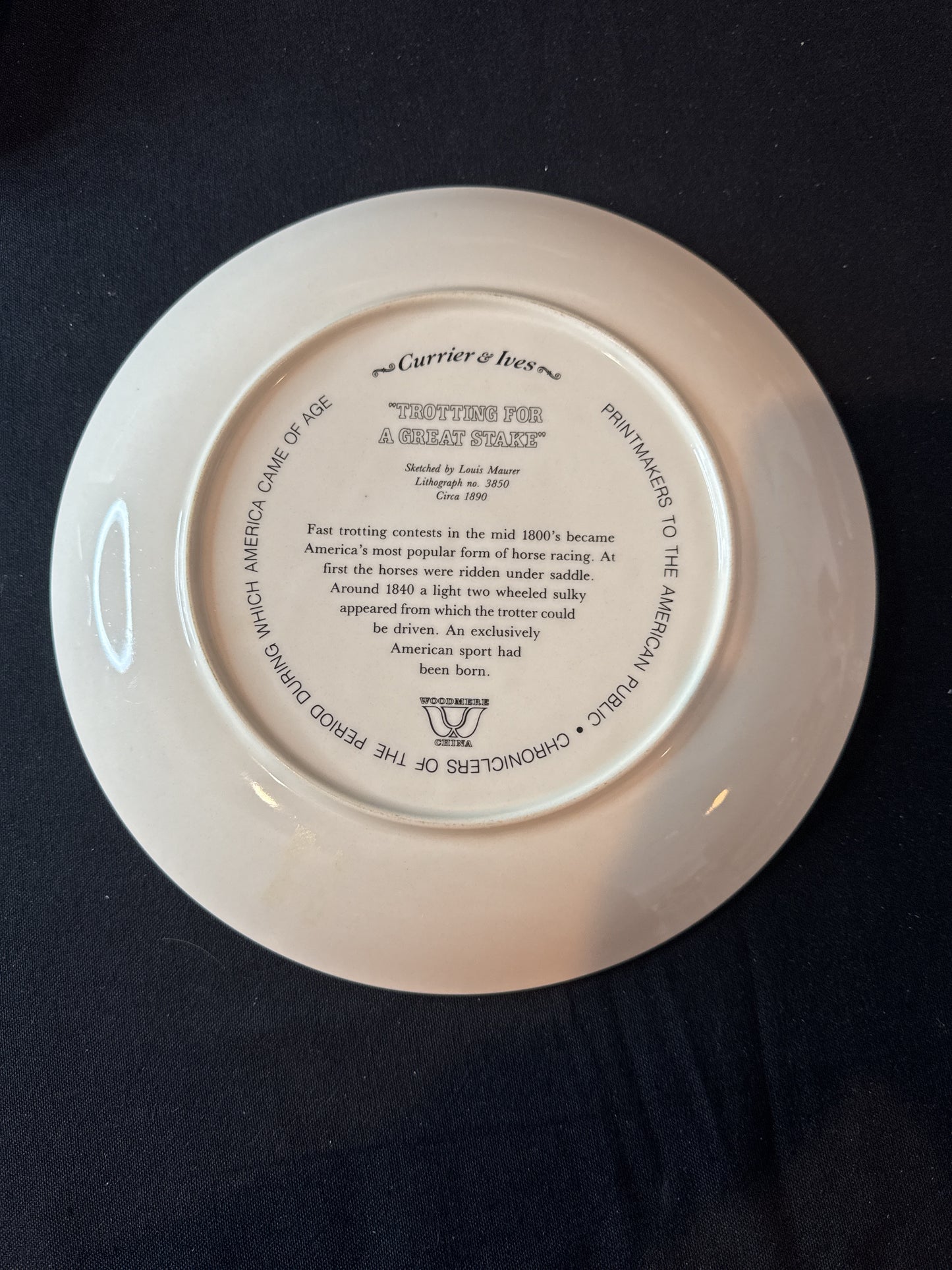 Vintage Currier & Ives Collector's Plate "Trooting For A Great Stake" USA 10.25" Wide