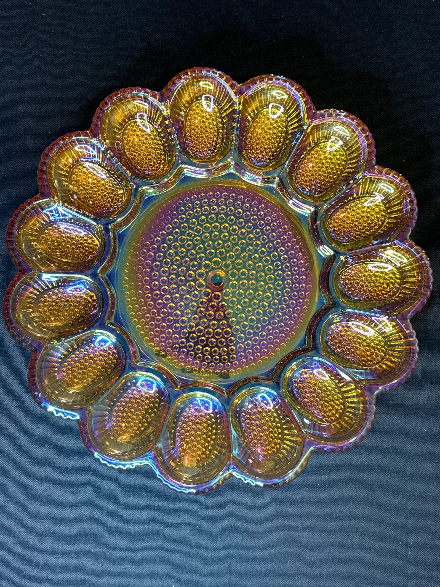 Indiana Depression Marigold Carnival Glass Deviled Egg Plate Vintage