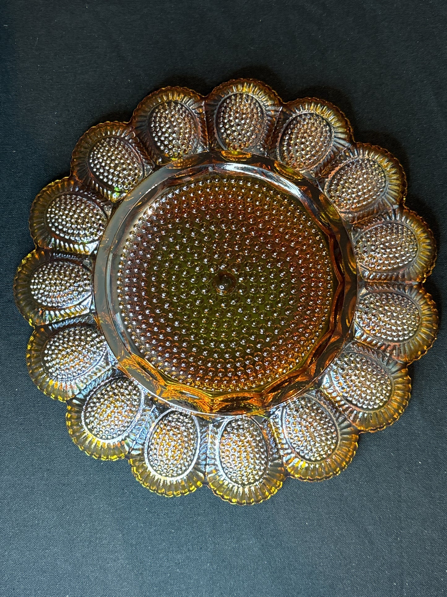 Indiana Depression Marigold Carnival Glass Deviled Egg Plate Vintage