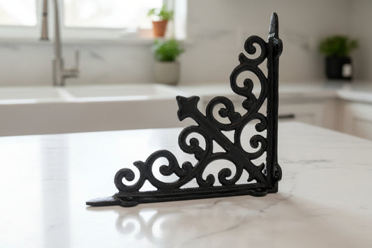Vintage Cast Iron Decorative Scroll Shelf Bracket 8" Tall x 8" Wide Black