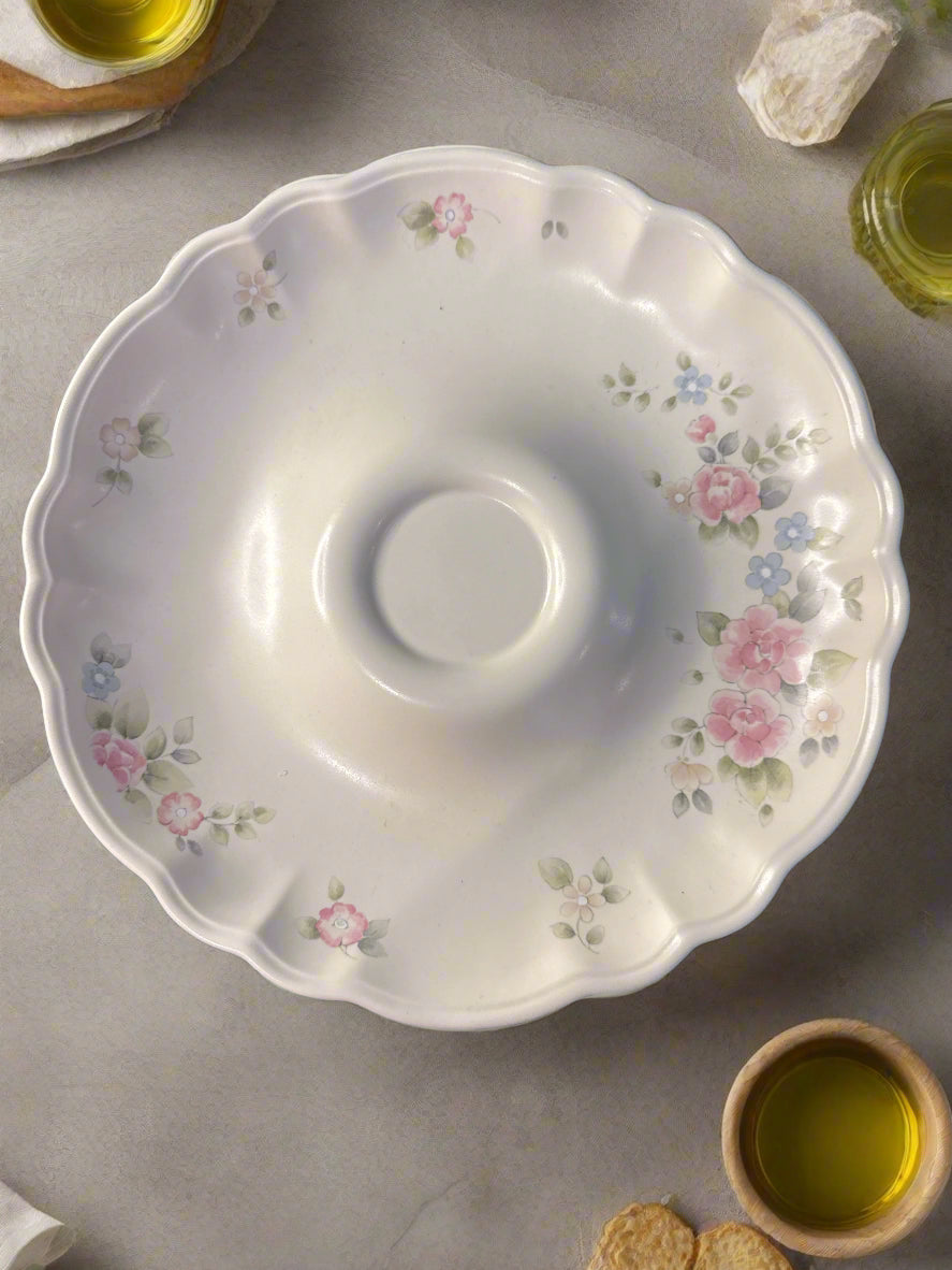 Pfaltzgraff Tea Rose 2 Piece Chip & Dip Set 12" Wide Scalloped Vintage