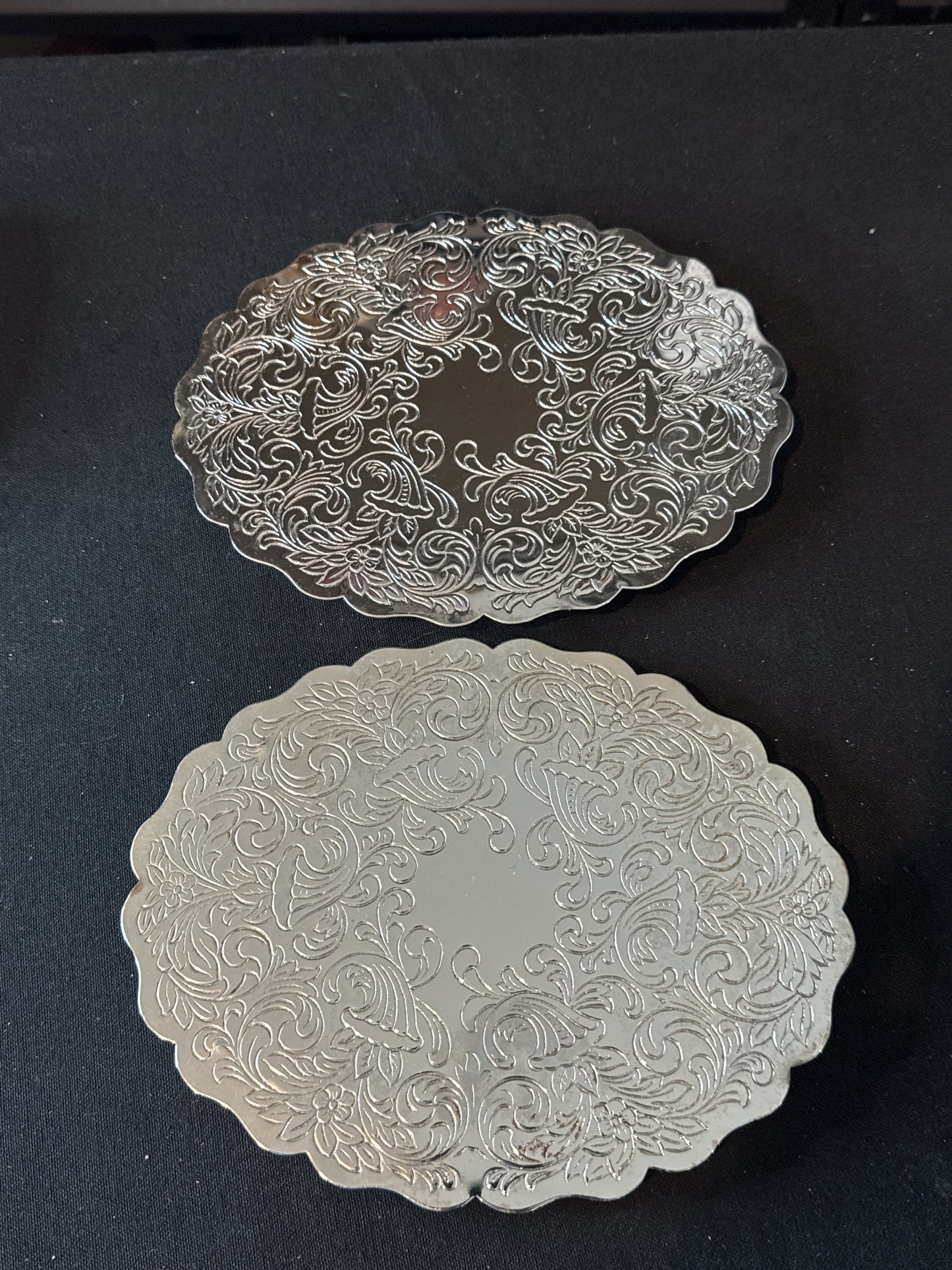 Pair of Metal Trivets Silver Color With Design 8" x 6.25" Footed