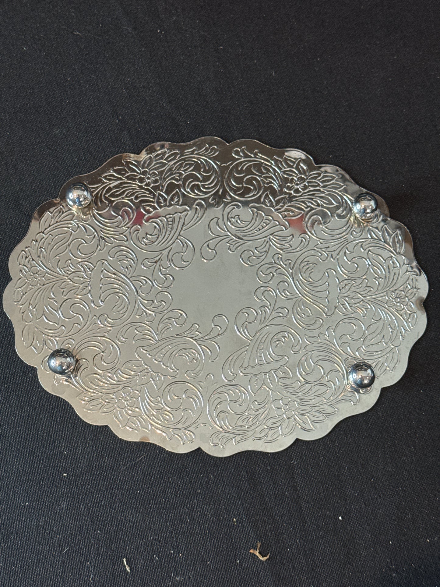Pair of Metal Trivets Silver Color With Design 8" x 6.25" Footed