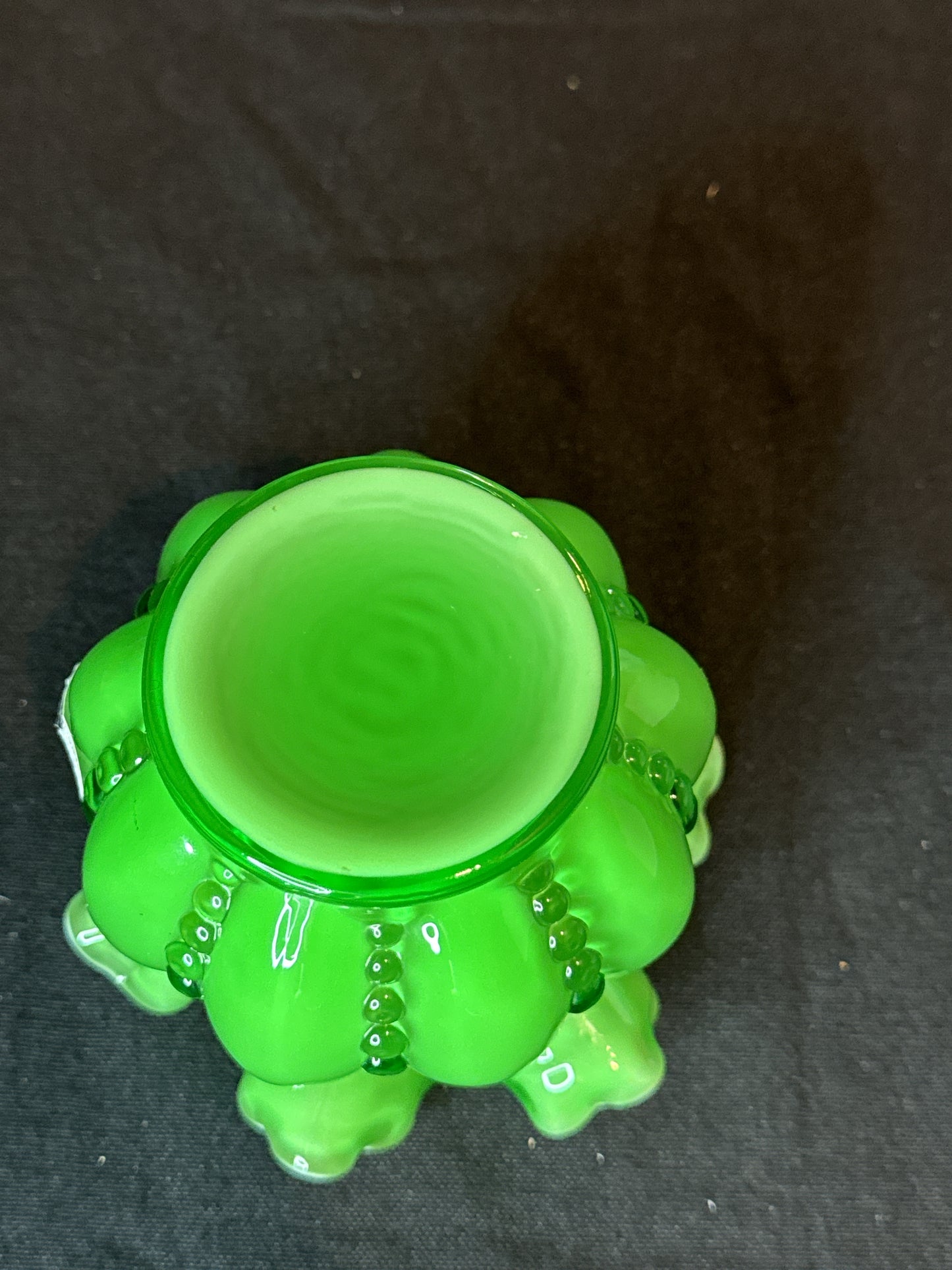 Rare Fenton Green Cased Glass Beaded Melon Bowl Vase 1948-1953 3.5" Tall