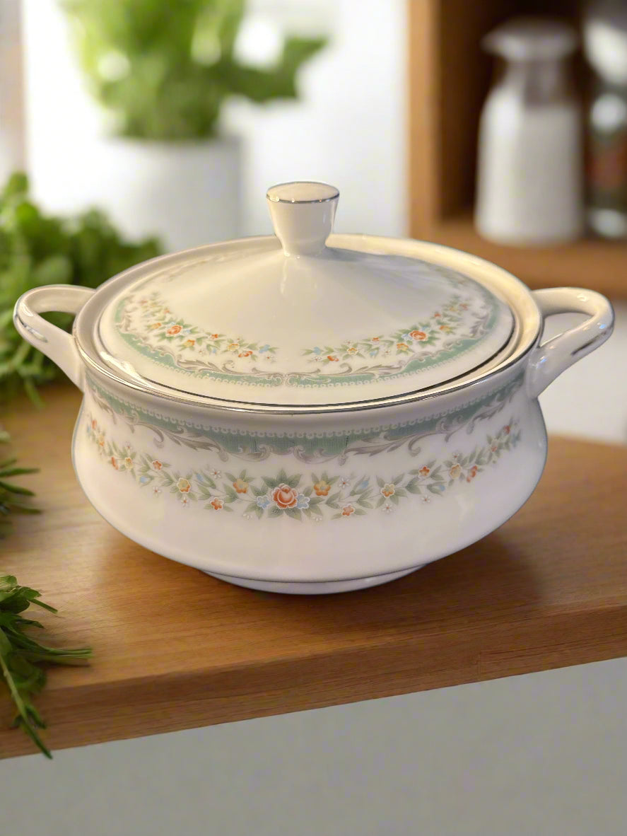 Roseville by Japan Round Covered Vegetable Bowl 8" Wide With Lid & Handles Vintage