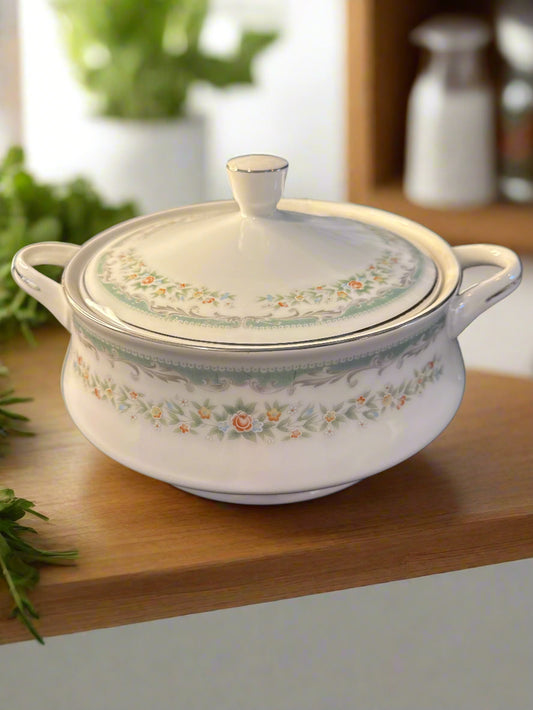 Roseville by Japan Round Covered Vegetable Bowl 8" Wide With Lid & Handles Vintage