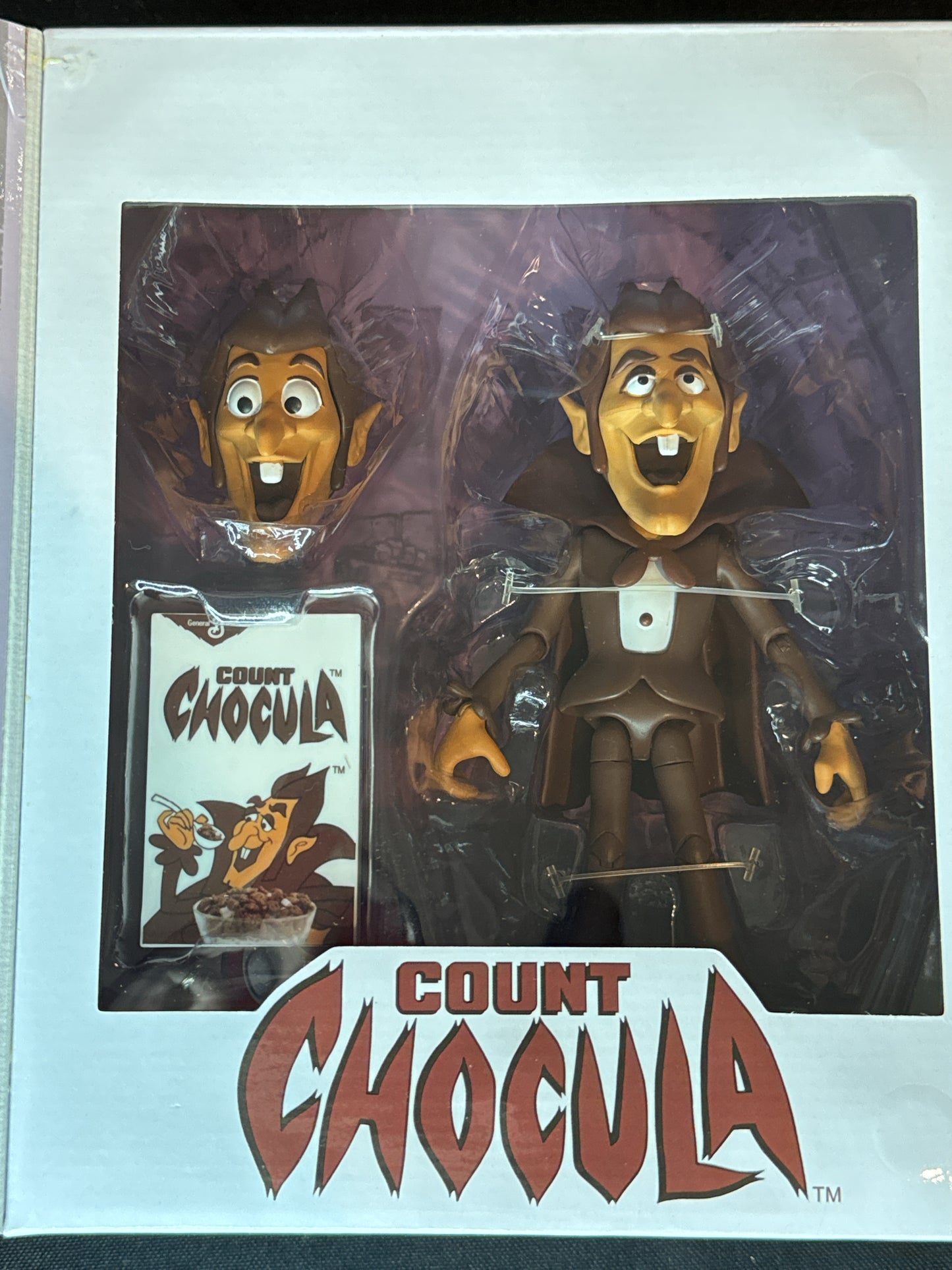 General Mills Count Chocula Action Figure with Extra Mask and Small Box of Cereal. NIB