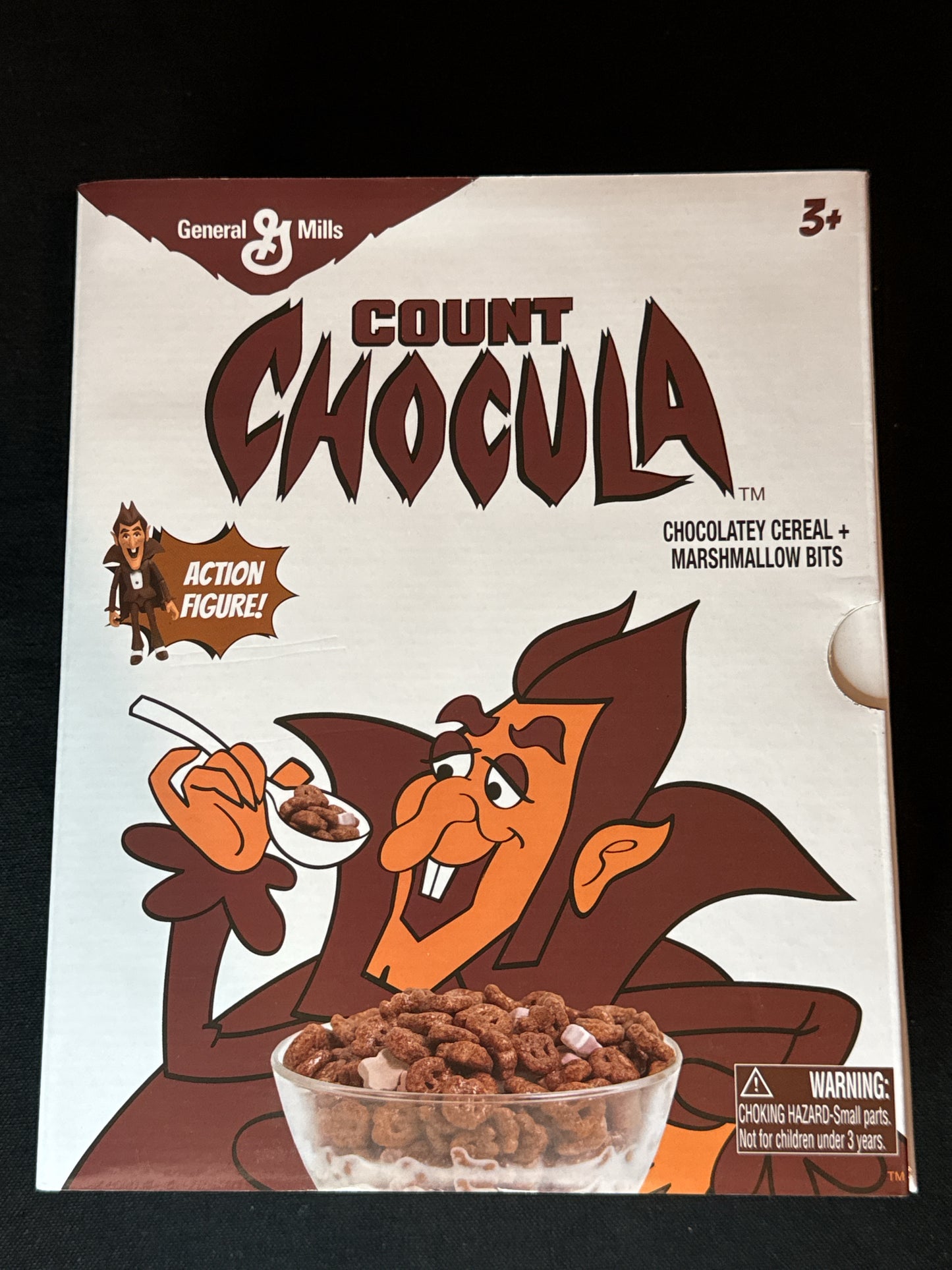General Mills Count Chocula Action Figure with Extra Mask and Small Box of Cereal. NIB