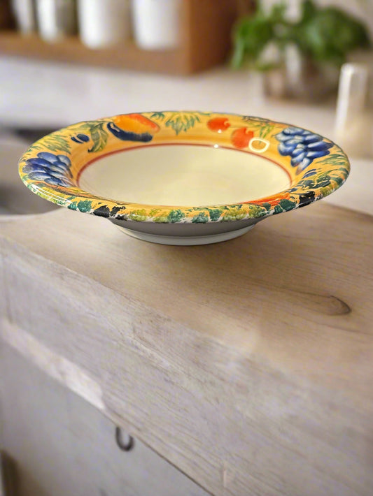 Dansk Fall Harvest Large Rim Soup Bowl 9 3/8" Wide Fruit Yellow