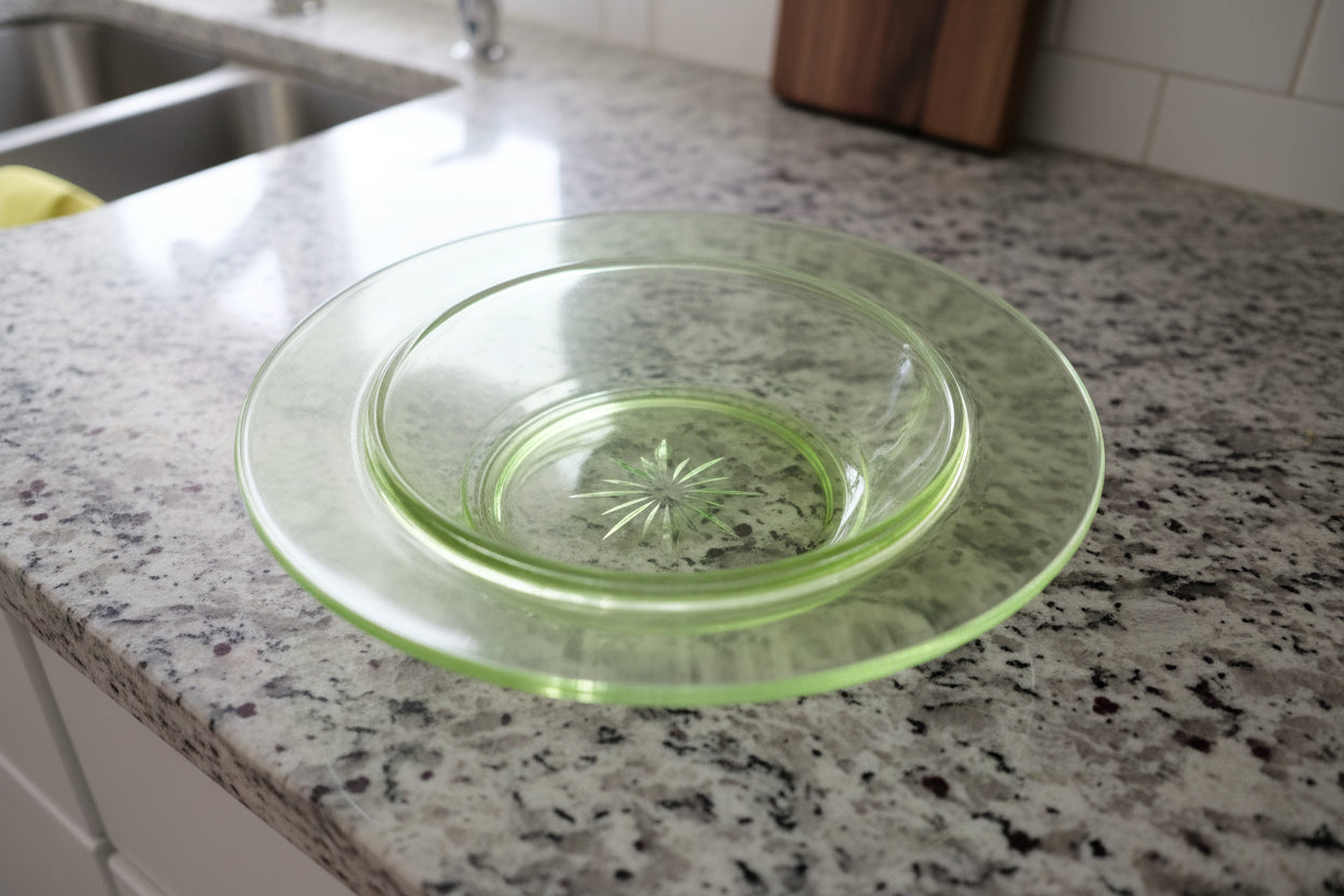 Uranium Glass Bowl 7" Wide Excellent Condition 2" Tall Wide Rim