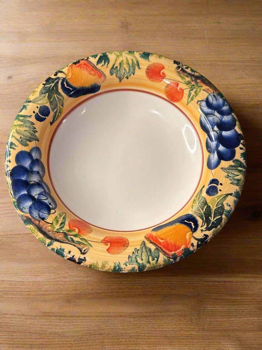Dansk Fall Harvest Large Rim Soup Bowl 9 3/8" Wide Fruit Yellow