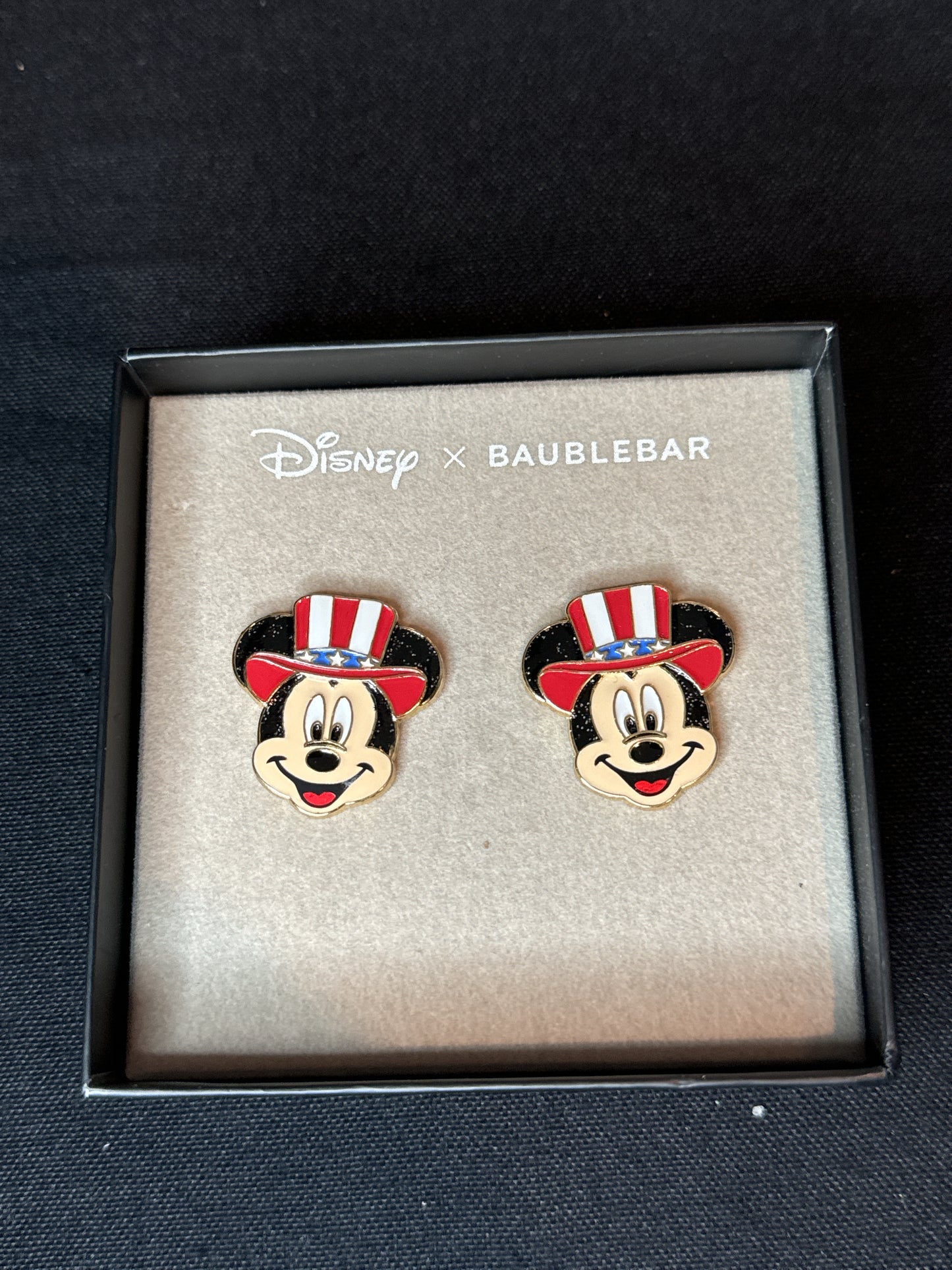 Disney Baublebar Mickey Mouse Patriotic Earrings New in Box Never Worn