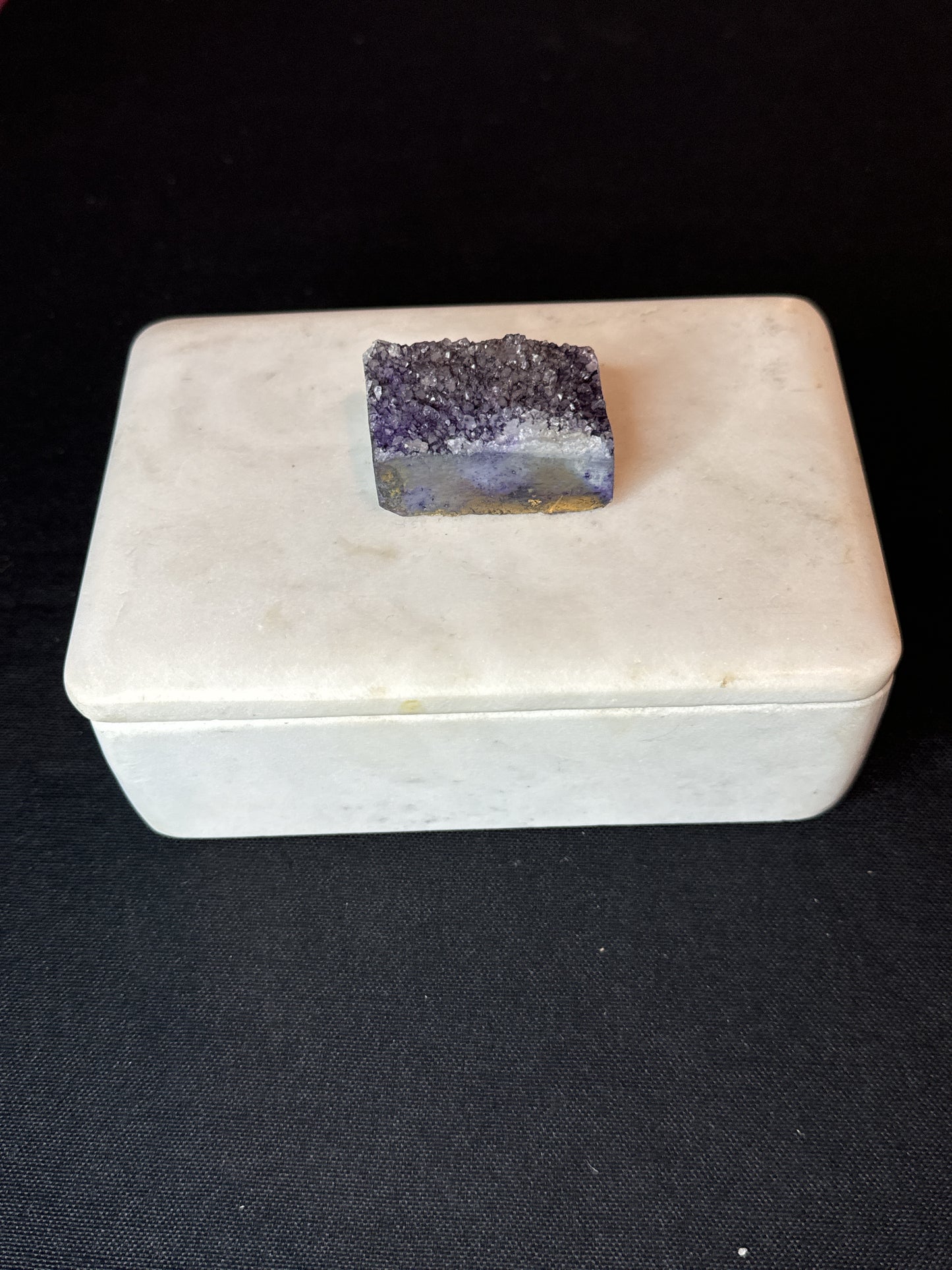 Marble Jewelry Box with Purple Gemstone For Handle On Top 6" X 4" X 2.5"