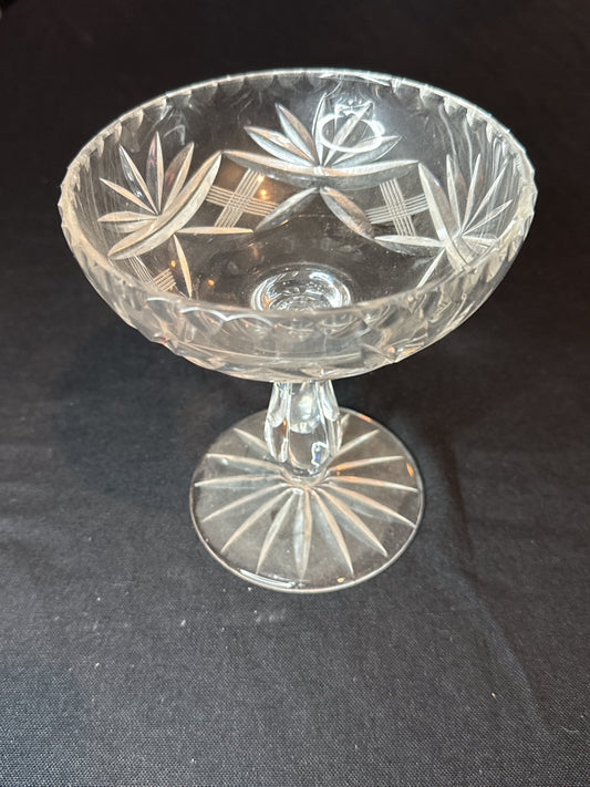 Crystal Decorative Cut Etched Glass Candy Dish with Scalloped Edge 6" Tall