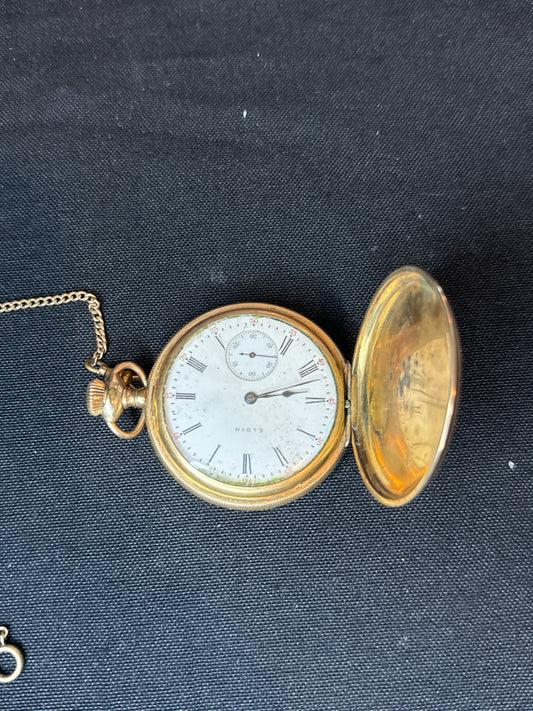 1909 Vintage Elgin National Gold Filled Sidewinder Pocket Watch 54mm Ornate 7 Jewels