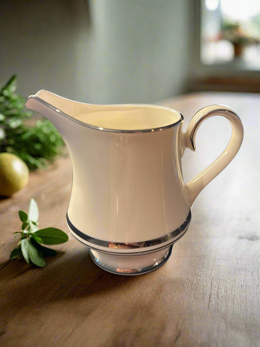 Carico Reflection Pattern Creamer 4.25" Tall Vintage Platinum Band