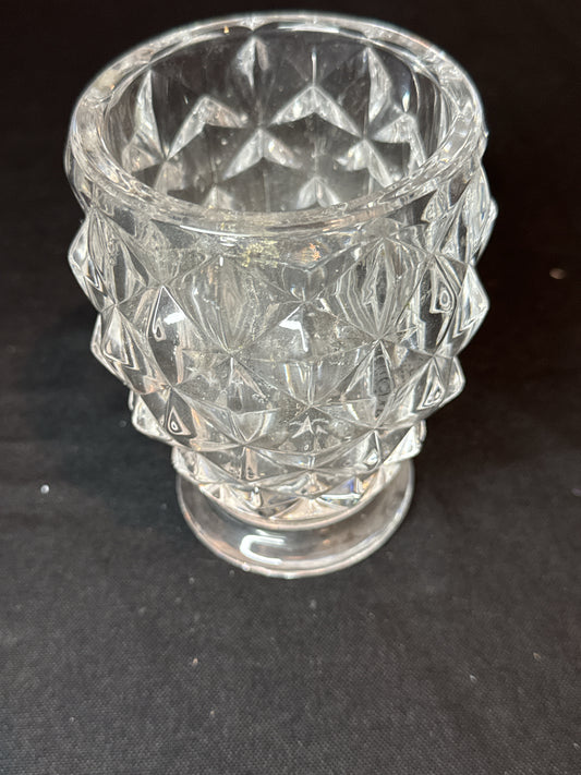 Large Clear Glass Footed Tumbler Diamond Design 5" Tall