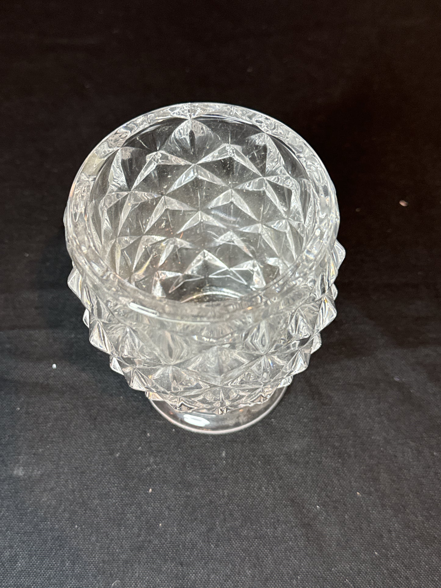 Large Clear Glass Footed Tumbler Diamond Design 5" Tall