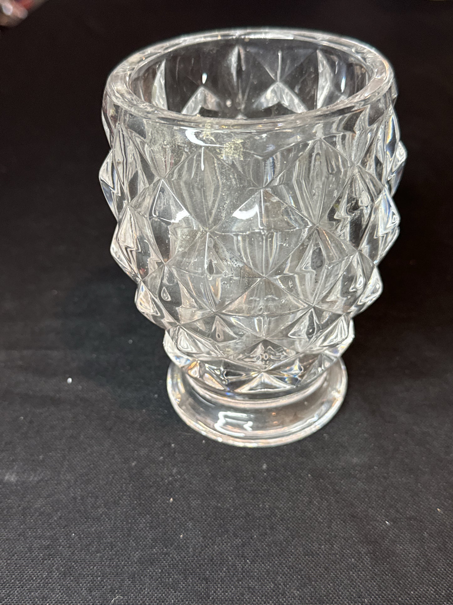 Large Clear Glass Footed Tumbler Diamond Design 5" Tall