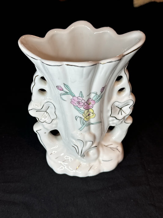 Vintage Floral/Gold Trim Hand Painted Antique Porcelain Wedding Vase 8" Tall