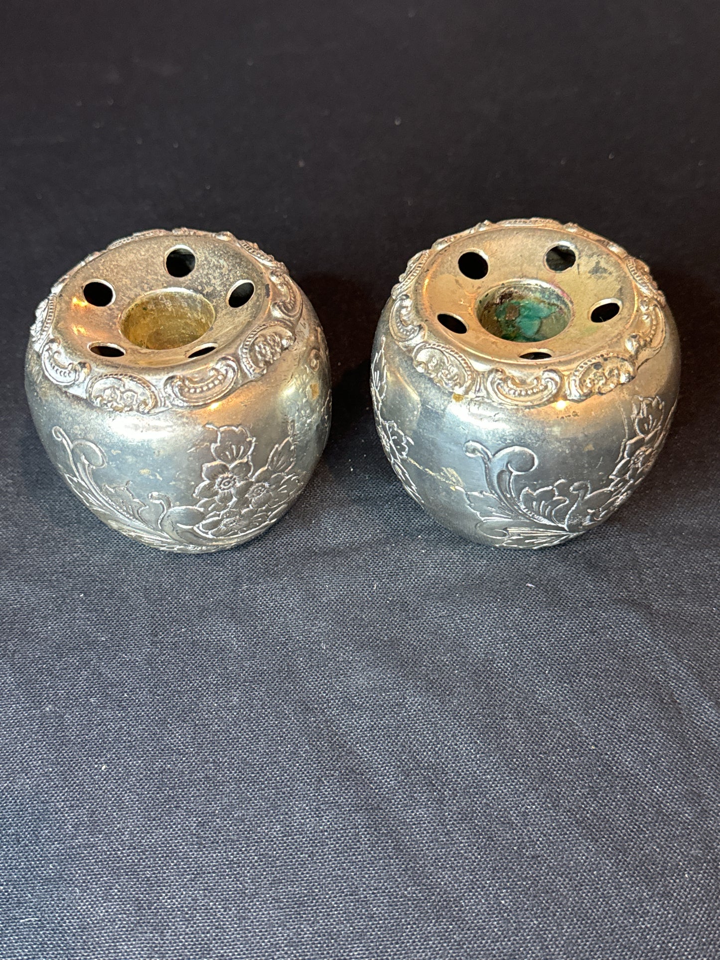 Pair of Silver Plated Tarnish Protected Small Round Candle Incense Holder Made in Japan 3" Tall