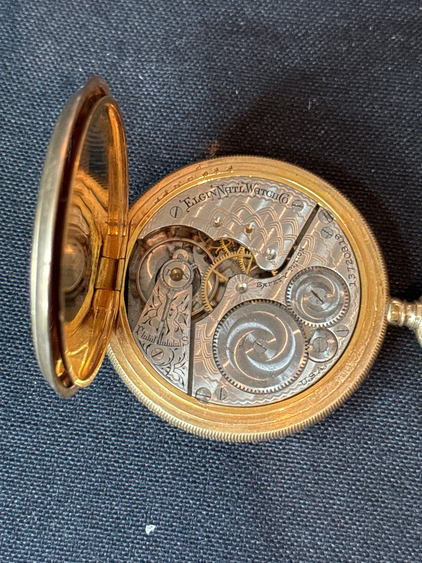 1909 Vintage Elgin National Gold Filled Sidewinder Pocket Watch 54mm Ornate 7 Jewels