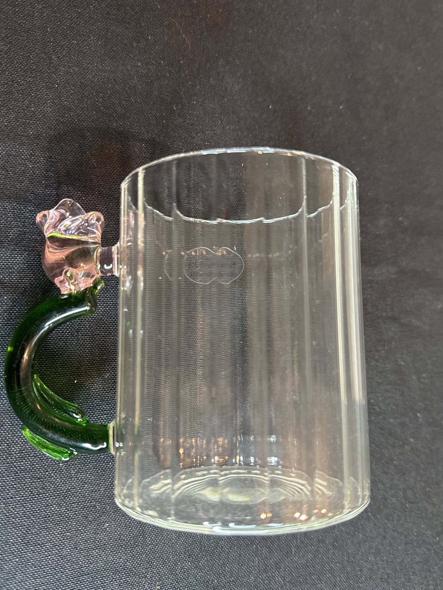 Glass Coffee Mug 16oz Pink Rose and Green Stem Handle 4" Tall