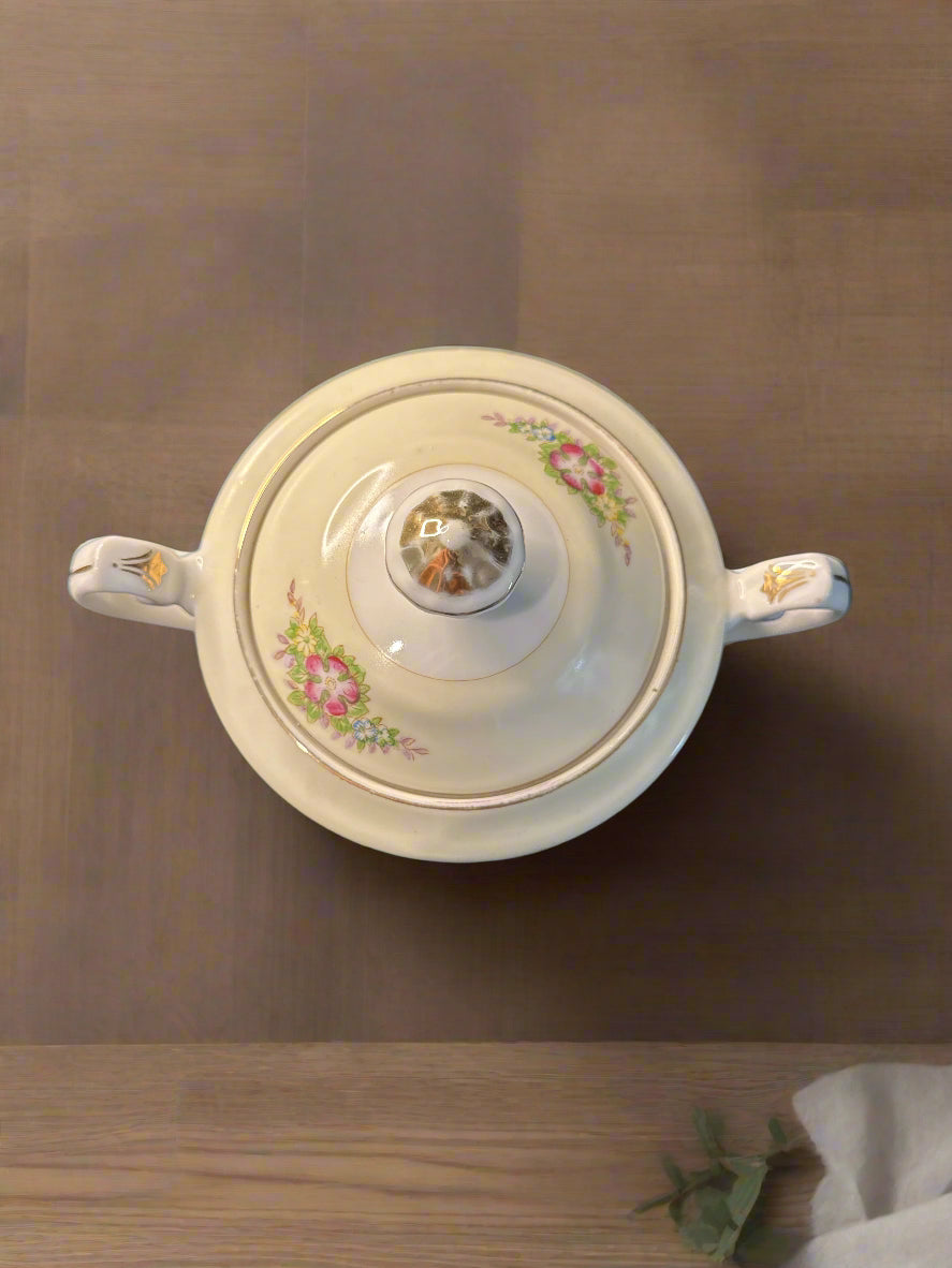 Vintage Diamond DIA4 Pattern Japan Sugar Bowl and Lid 4" Tall