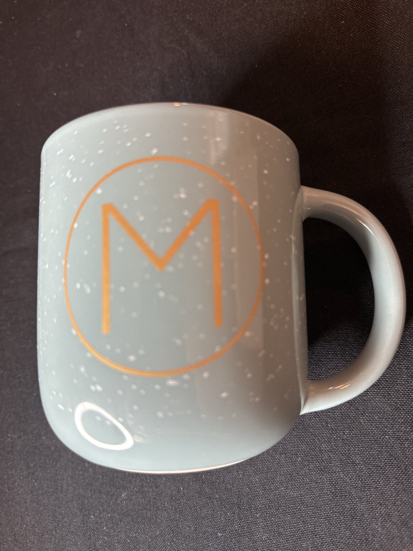 Ceramic Coffee Mug Speckled Blue 16oz with "M" Initial On Both sides