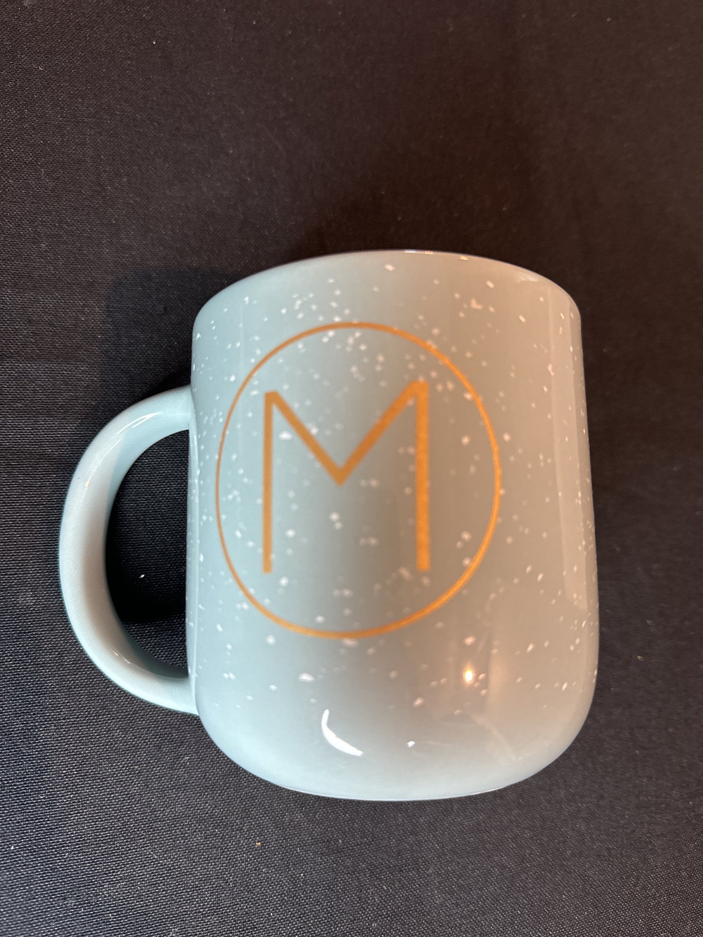 Ceramic Coffee Mug Speckled Blue 16oz with "M" Initial On Both sides